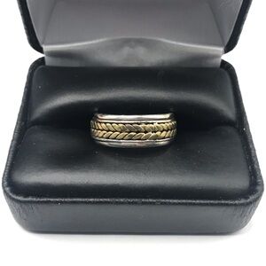 925 Sterling Silver Two-Tone Braided Men's Spinner Band Ring Size 9